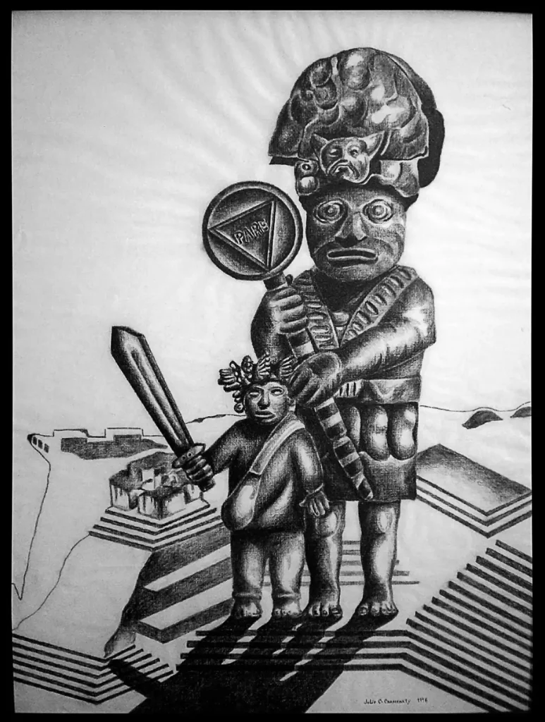 Obras Julio Carmenate Dibujo al carboncillo sobre grabado en papel «PARE» (1996) de Julio César Carmenate Laugart