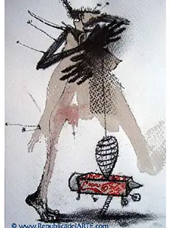 Imagen del dibujo "Coca Cola" (2008) de Duniesky Lora Pileta en la Colección RepArte Arte Cubano del Fondo "República del Arte", en la página creadores