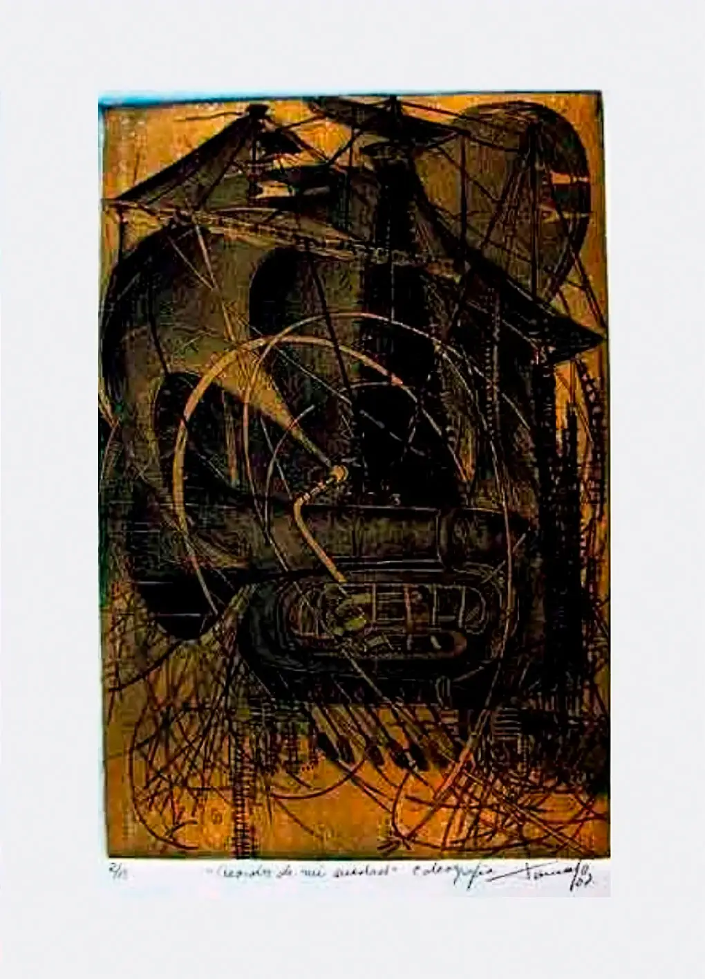 Grabado 'Acordes de la ciudad' (2007) de Israel Tamayo Zamora. Técnica: calcografía 2/15, 48 x 34 cm., en la Colección RepArte del Fondo "República del Arte"®.