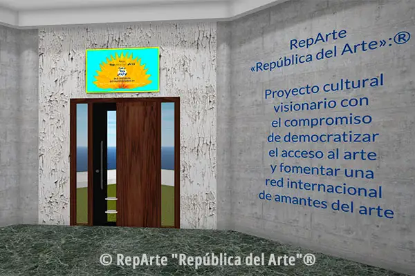Imagen de la entrada desde el interior de la galería de arte RepArte virtual con obras de la Colección RepArte Arte Cubano del Fondo "República del Arte"®
