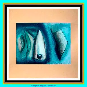 Pintura abstracta geométrica 'Nº 25 S/T' de Miguel Mastrapa Cruz, técnica mixta sobre lienzo, 24 x 32 cm., página de bienvenida de la Colección RepArte Arte Cubano del Fondo "República del Arte"®.