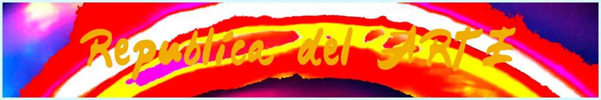 Imagen de líquidos sinuosos de colores en forma de arco iris con el texto República del ARTE en color anaranjado